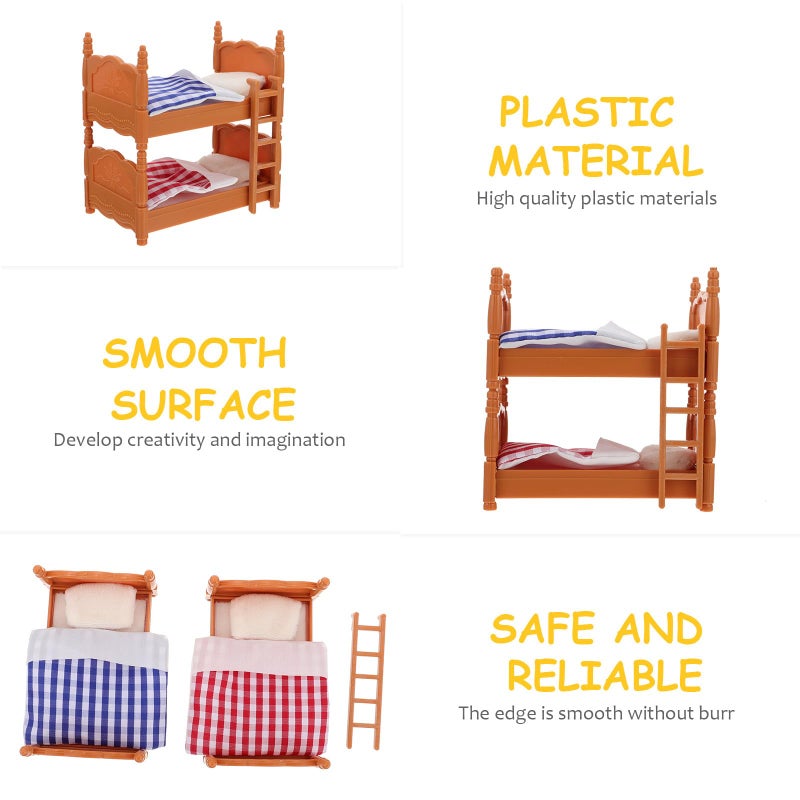 Veemoon Doll House Furniture Dollhouse Decoration Accessories Dollhouse mini Double beds Dollhouse Miniature Furniture Miniatures Bunk Bed - Image 5